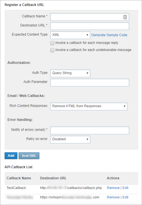 register a callback url